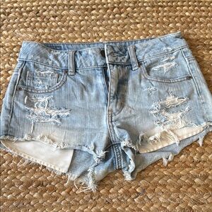 American Eagle Outfitters Blue Distressed Jean Shorts